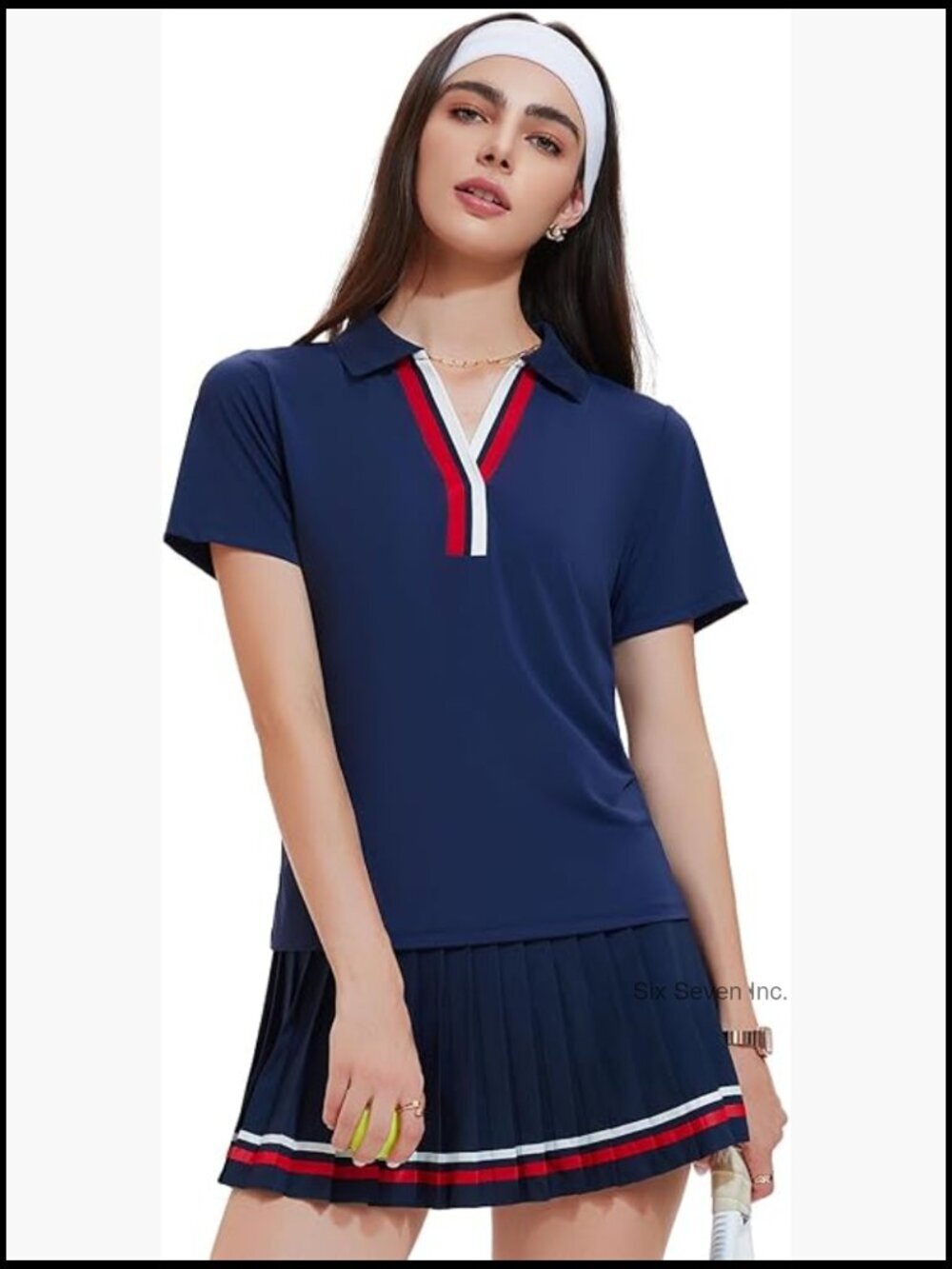 2 Piece Tennis Skirt Set Pleated Golf Outfit Polo V-Neck Athletic Skort Set